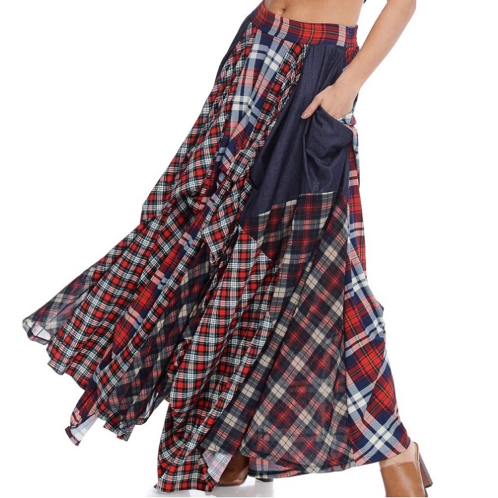 Plaid Maxi Skirt with Pockets